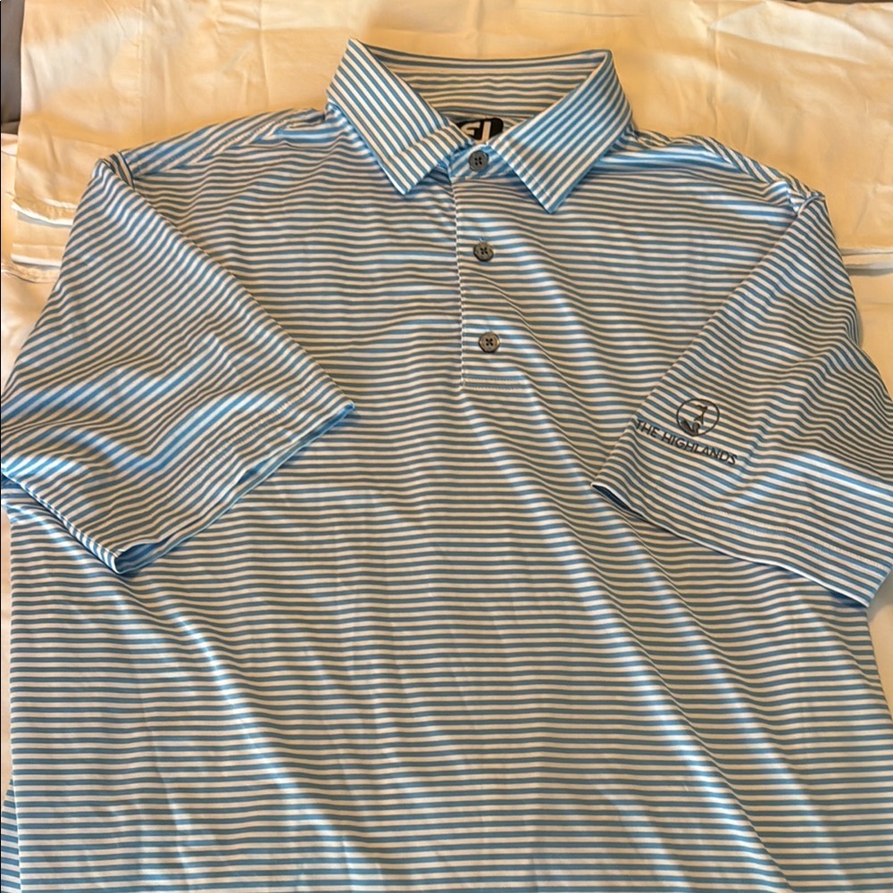 FootJoy Light Blue and White Striped Polo Shirt